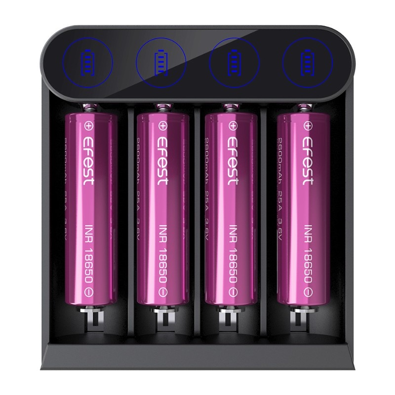 Chargeur Efest SLIM K4 – Type-C, 4 accus IMR Li-ion 3.6V/3.7V
