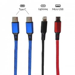 Câble USB 4-en-1: 2 Type-C / 1 Micro USB / 1 Lightning - Charge rapide
