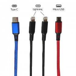 Câble USB 4-en-1: 2 Lightning / 1 Micro USB / 1 Type C - Charge Rapide