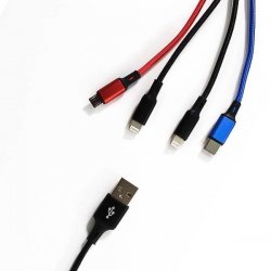 Câble USB 4-en-1: 2 Lightning / 1 Micro USB / 1 Type C - Charge Rapide