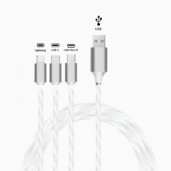 Câble USB 3-en-1 Lumineux blanc Lightning / Type C / Micro Usb