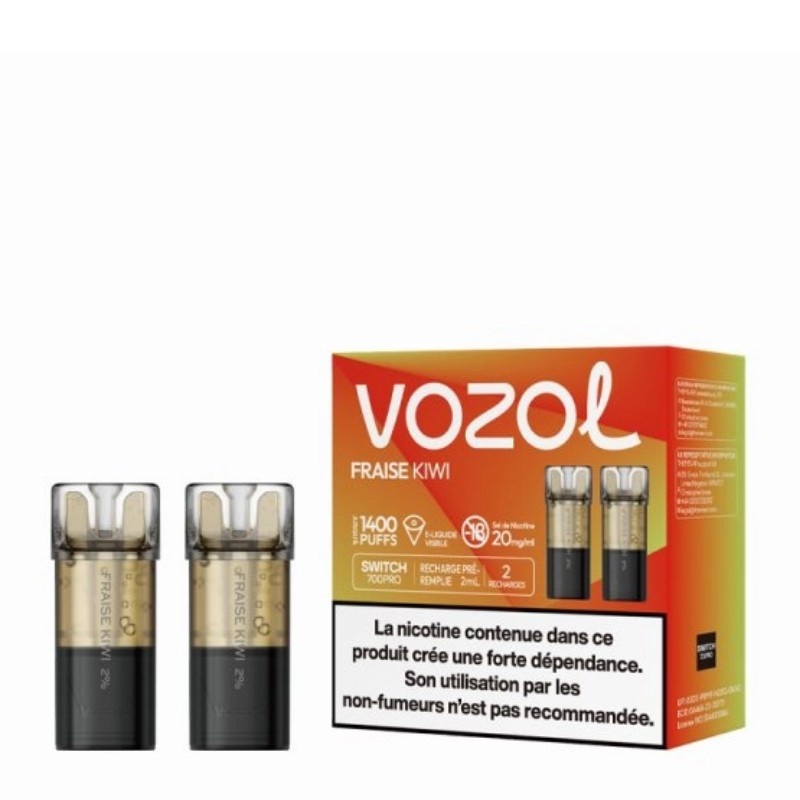 Cartouches Fraise Kiwi Vozol compatibles Switch 600, Pro et Pro 2 Cartouches Fraise Kiwi Vozol compatibles Switch 600, Pro et Pro 2